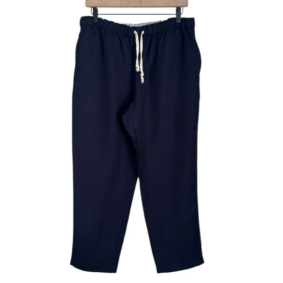 ZARA Women’s Navy Blue Rustic Linen Blend Drawstring Pants Size L - Picture 1 of 10